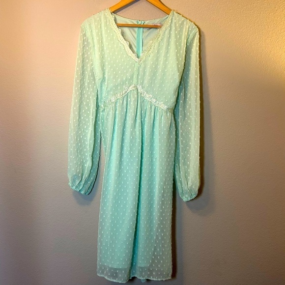 Jasambac Dresses & Skirts - Women’s Large Midi Dress Aqua Lightweight with Balloon Sleeves for Spring Easter